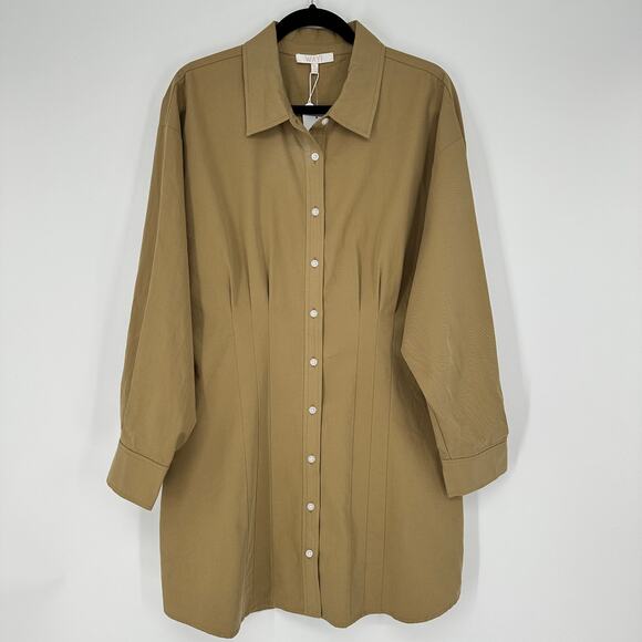 WAYF Libby Khaki Shirt Dress Button Front Long Sleeve New Womens XL - Picture 2 of 9
